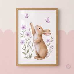Woodland Nursery Prints - Girls Personalised Print Set Of 3, Purple Rabbit Bedroom Wall Art - thumbnail 3