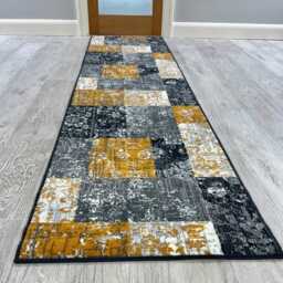 Ochre Mustard Gold Grey Mosaic Small Large Runner Floor Carpets Rugs Mats Cheap - thumbnail 4