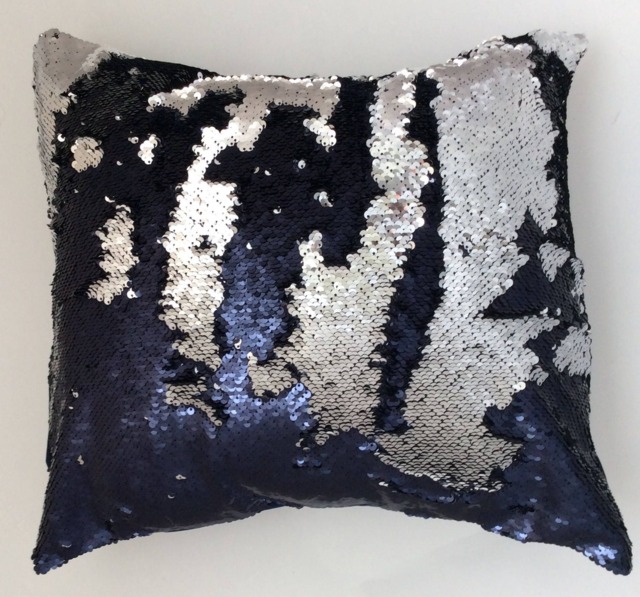 Silver Mermaid Pillow, Navy Reversible Pillow Cover, Throw Decor, Decorative Furnishing, And - image 1