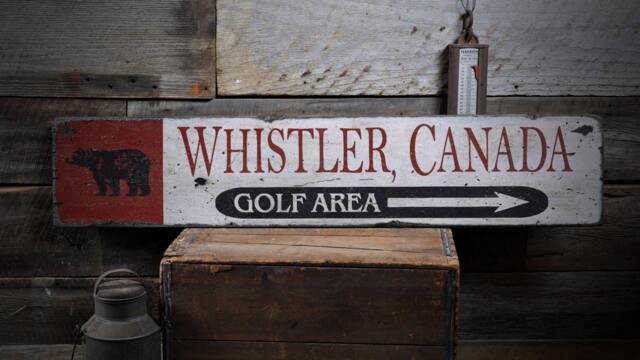Golfer Gift, Custom Golf Sign, Rustic Wall Decor, Whistler Canada - Hand Made Distressed Wood Decor - image 1