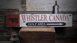 Golfer Gift, Custom Golf Sign, Rustic Wall Decor, Whistler Canada - Hand Made Distressed Wood Decor - thumbnail 1