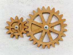 Mechanical Wall Art. Kinetic Art Decor. Rotating Wooden Gears Decor Sculpture. Steampunk - thumbnail 1