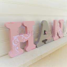 Wooden First Name Letter, Personalized Baby Name, Arabesque & Rhinestone Theme - thumbnail 2