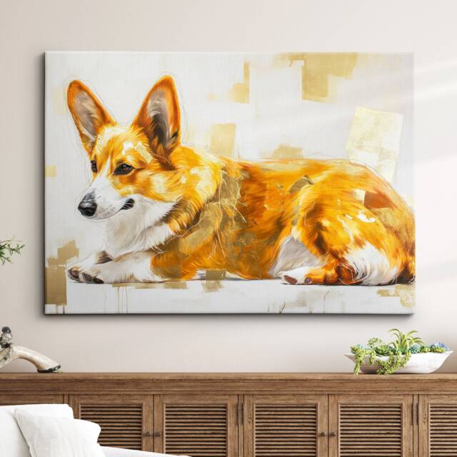 Corgi Abstract Dog Gold Style Oil Painting Framed Poster Print Or Canvas Wall Decor Art Bedroom Home Interior Gift For Pet Lover - image 1