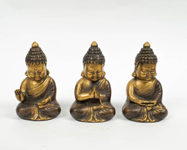 Brass Three Wise Buddha - Set Of 3, 3.1 Inch Unique Figurine, Sculpture, Meditation, Spiritual, Outdoor Decor, Handmade, Home Gifts - image 1