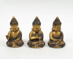 Brass Three Wise Buddha - Set Of 3, 3.1 Inch Unique Figurine, Sculpture, Meditation, Spiritual, Outdoor Decor, Handmade, Home Gifts