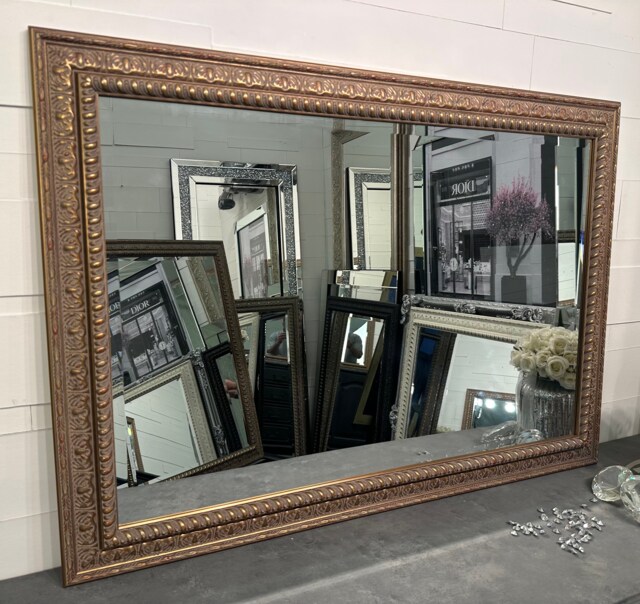 Lg Antique Gold Mirror Shabby Chic Ornate Decorative Bevelled Wall Mirror - Choose Your Size Premium Solid Wood UK Made Frame Florence - image 1