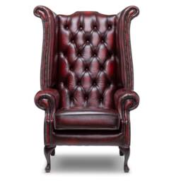 Chesterfield Extra High Back Queen Anne Wing Chair in Antique Oxblood - thumbnail 2