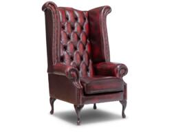 Chesterfield Extra High Back Queen Anne Wing Chair in Antique Oxblood