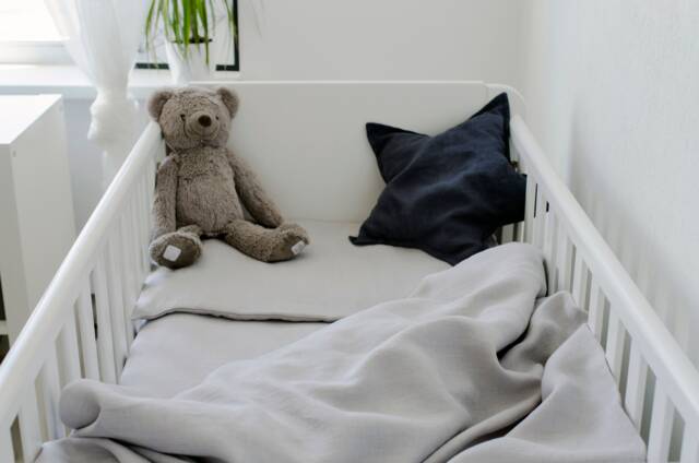 Organic Light Grey Linen Bedding Set Fitted Sheet, Duvet Cover, Pillowcase, For Baybies, Toddlers, Kids - image 1