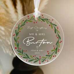 Newly Wed Christmas Ornament - Personalised Frosted Bauble Acrylic Material, First Gift, Customizable - thumbnail 2