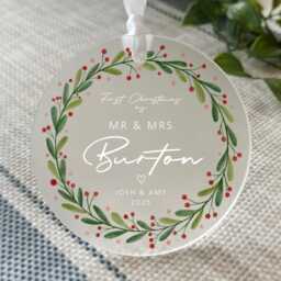 Newly Wed Christmas Ornament - Personalised Frosted Bauble Acrylic Material, First Gift, Customizable - thumbnail 3