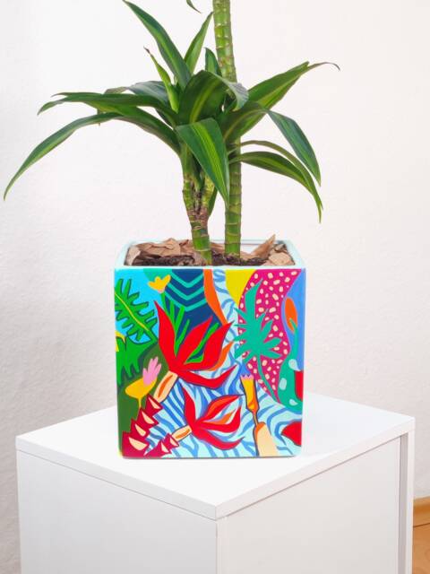 Contemporary Square Ceramic Planter, Hand-Painted Flower Pot, Versatile & Stylish Home Decor - image 1