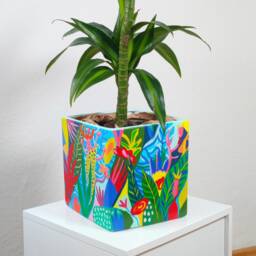 Contemporary Square Ceramic Planter, Hand-Painted Flower Pot, Versatile & Stylish Home Decor - thumbnail 2