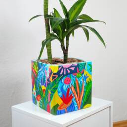 Contemporary Square Ceramic Planter, Hand-Painted Flower Pot, Versatile & Stylish Home Decor - thumbnail 3