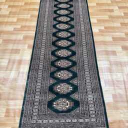 2.6x9 Emerald Green Bokhara Rug - Runner Hallway Luxury Bukhara Fine Quality Woolen Afghan - thumbnail 2