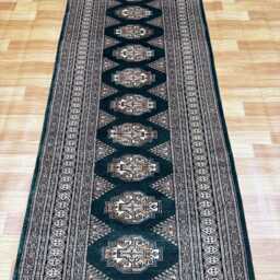 2.6x9 Emerald Green Bokhara Rug - Runner Hallway Luxury Bukhara Fine Quality Woolen Afghan - thumbnail 3