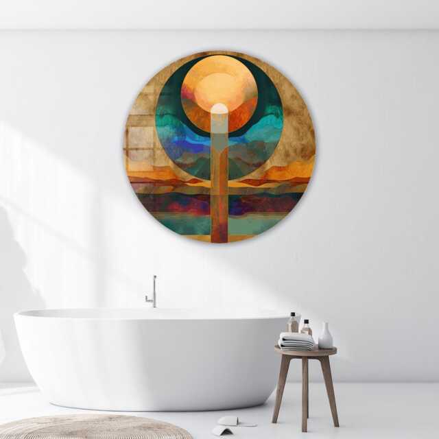 Layers Of Sunset Glass Wall Art Round Shape - Large Tempered Artwork, Design, Durable, Housewarming Gift - image 1