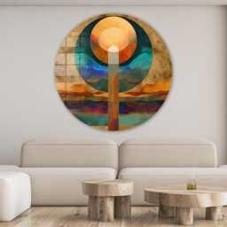 Layers Of Sunset Glass Wall Art Round Shape - Large Tempered Artwork, Design, Durable, Housewarming Gift - thumbnail 3