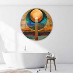 Layers Of Sunset Glass Wall Art Round Shape - Large Tempered Artwork, Design, Durable, Housewarming Gift - thumbnail 1