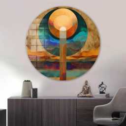 Layers Of Sunset Glass Wall Art Round Shape - Large Tempered Artwork, Design, Durable, Housewarming Gift - thumbnail 2