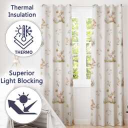 Watercolor Bunny Rabbits Butterflies Wildflowers On Soft Grey Seamless Pattern Readymade Eyelet Ring Top Thermal 100% Blackout Curtains - thumbnail 3
