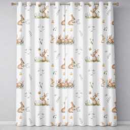 Watercolor Bunny Rabbits Butterflies Wildflowers On Soft Grey Seamless Pattern Readymade Eyelet Ring Top Thermal 100% Blackout Curtains - thumbnail 2