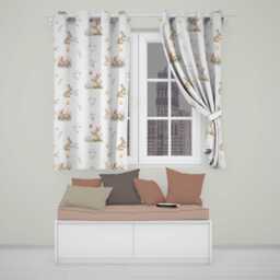 Watercolor Bunny Rabbits Butterflies Wildflowers On Soft Grey Seamless Pattern Readymade Eyelet Ring Top Thermal 100% Blackout Curtains