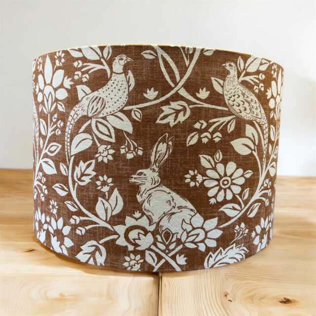 Heathland, Terracotta, Rust, Hares & Pheasants. Drum Lamp, Pendant Shade - image 1