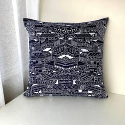 Kyoto Houses Pillow Cover, Patchwork Indigo Blue Sofa Bedding Throw, Japanese Tenugui Cotton Cover - thumbnail 2