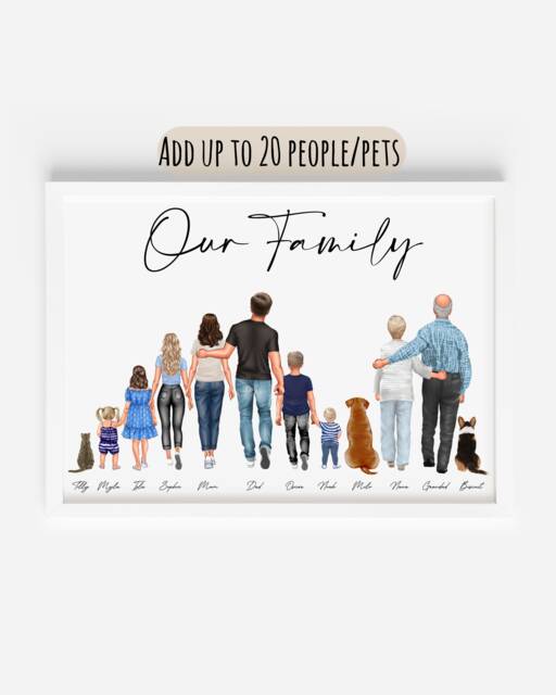 Personalised Family Print, Portrait , Print With Dogs, Our , Family Pets, Mum Gift, Gift - image 1