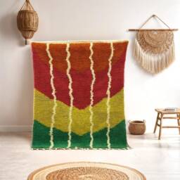 Handmade Orange Berber Wool Rug Moroccan Beni Ourain Style - thumbnail 1