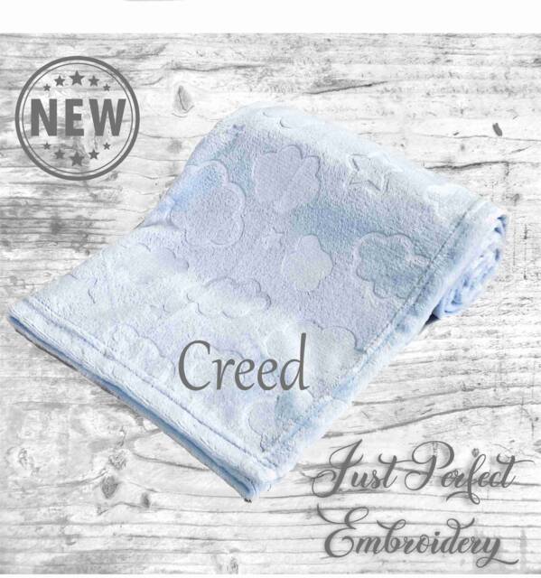 Personalised Embroidered Baby Blankets 100cm Super Soft Clouds & Stars Embossed Flannel Wrap