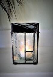 Single Candle Holder With Black Glass Rim