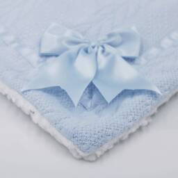 Personalized Baby Blanket Embroidered Cable Knit With Satin Bow - thumbnail 4