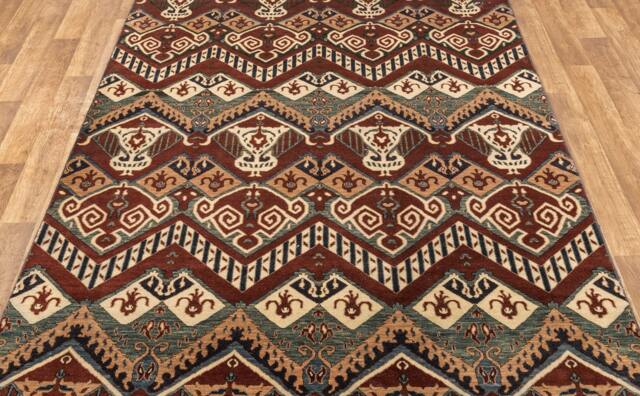 6x9 Rug Indian Modern Ikat Design Handmade Wool #2620 - 180x275 cms. Free Shipping - image 1