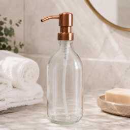 Refillable Clear Glass Soap Dispenser Bottles - 250Ml/500Ml Copper Style Pump Bathroom Accessory For Shampoo, Body Wash, Conditioner - thumbnail 4