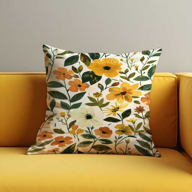 Yellow Floral Cushion Cover, Botanical Flower Pillowcase, Autumn Throw Pillow Case - image 1