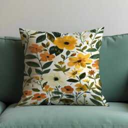 Yellow Floral Cushion Cover, Botanical Flower Pillowcase, Autumn Throw Pillow Case - thumbnail 4