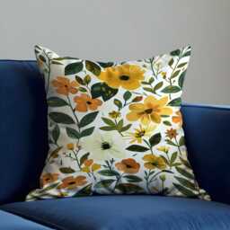 Yellow Floral Cushion Cover, Botanical Flower Pillowcase, Autumn Throw Pillow Case - thumbnail 3