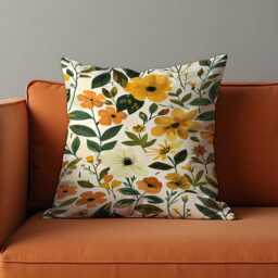 Yellow Floral Cushion Cover, Botanical Flower Pillowcase, Autumn Throw Pillow Case - thumbnail 2