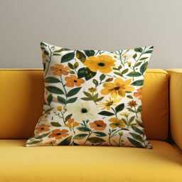 Yellow Floral Cushion Cover, Botanical Flower Pillowcase, Autumn Throw Pillow Case