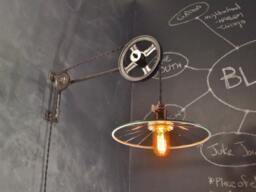 Vintage Industrial Pulley Sconce - Mirrored Shade Wall Mount Light Machine Age Trouble Lamp