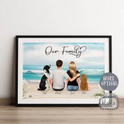 Valentines Personalised Gift, Our Family Couple & Pets Wall Art, Illustration, Anniversary Keepsake, Gift - thumbnail 2