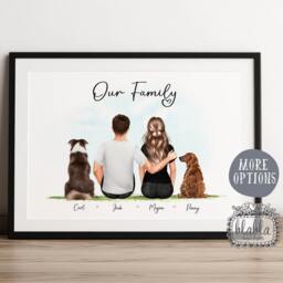 Valentines Personalised Gift, Our Family Couple & Pets Wall Art, Illustration, Anniversary Keepsake, Gift - thumbnail 3