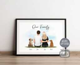 Valentines Personalised Gift, Our Family Couple & Pets Wall Art, Illustration, Anniversary Keepsake, Gift - thumbnail 1