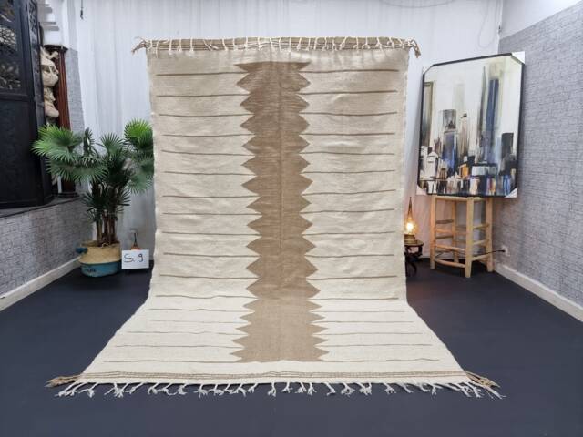 Amazing Kilim Rug, Handmade Moroccan Rug, Flatweave Tan Abstract Dhurrie Berber Area Wool Custom Rug - image 1