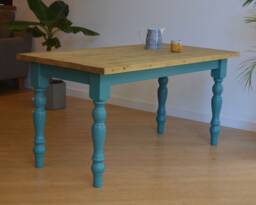 Bespoke Rustic Wooden Farmhouse Table Desk Reclaimed Scaffold Boards Wood Handmade Dining Office Furniture Custom Made To Order UK - thumbnail 1