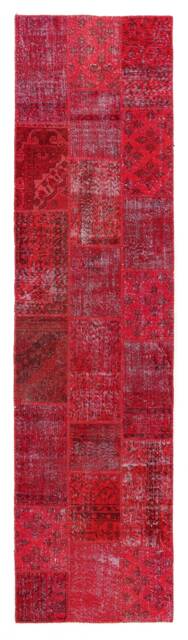 2.9' X 11.5' Red Handmade Turkish Patchwork Runner Rug, - 91 351 cm - image 1