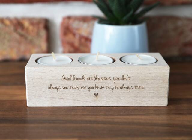 Engraved Wooden Tealight Candle Holder With Custom Friendship Quote For Home Decor - image 1